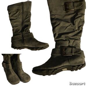NWOT UNR8ED Skarlette Slouch Boots, Riding, Faux Suede, Full Zip, Sz7.5, Neutral